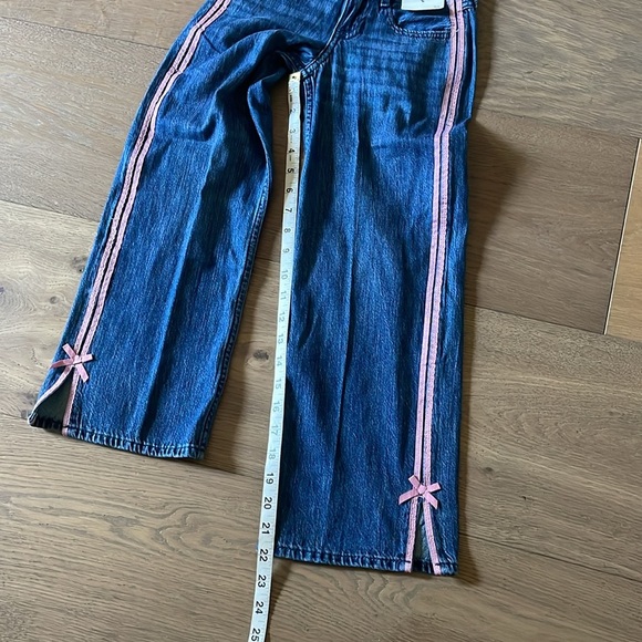 Abercrombie Kids Low Rise Baggy Jeans Size 5/6 Long NWT Pink Striped Bow Details - Picture 9 of 12